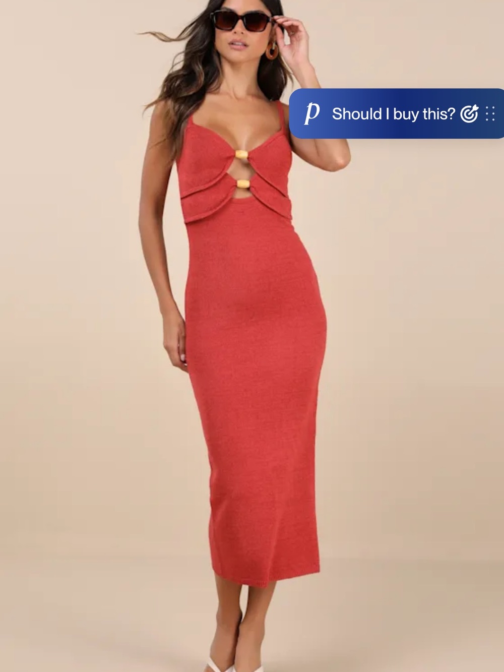 Lulu's Coral Red Midi Dress with Gold Rings